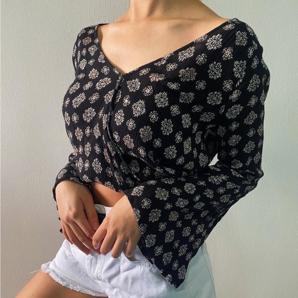 American Eagle Floral wrap Bell Sleeve Top